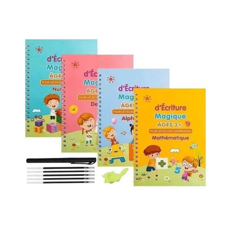 Cahier d'écriture calligraphie (4 livres)-Réutilisable Pour Enfant